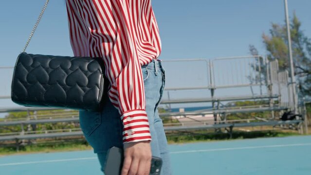 Woman With Eco Leather Purse Walking 