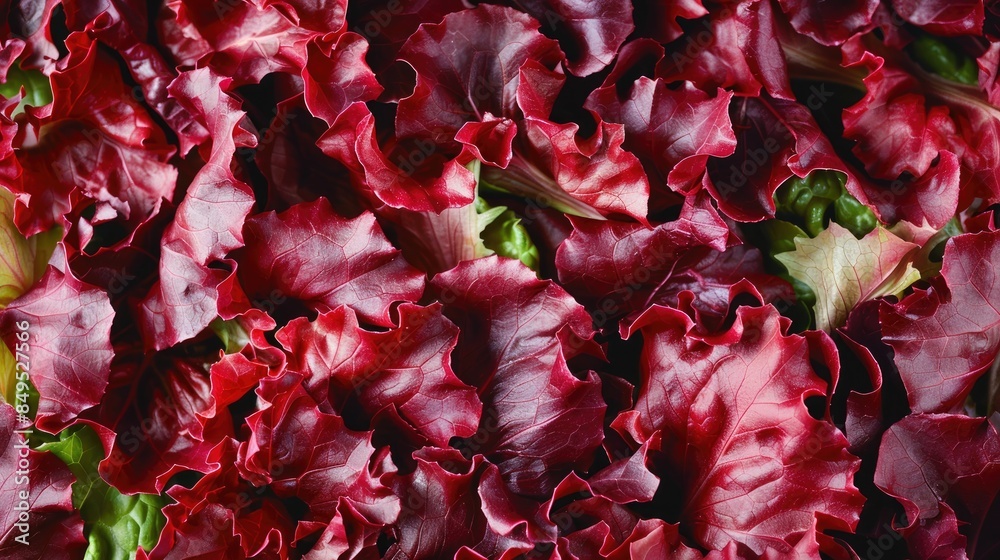 Poster background of fresh red lettuce salad leaves