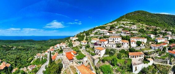 Aerial image of Vuno, a small village in Albanian Riviera 