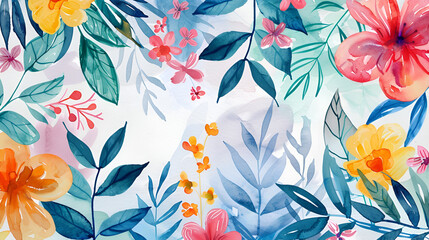 colorful watercolor illustration of leaves and flowers