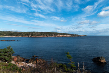 Scenic view of a bay in Cape Breton Island, along the Cabot Trail, in Nova Scotia, Canada.