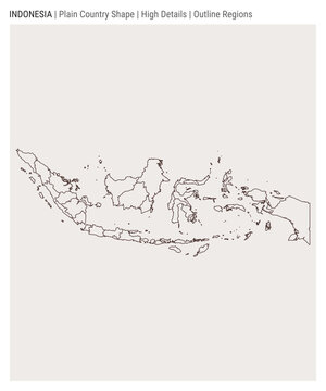 Indonesia plain country map. High Details. Outline Regions style. Shape of Indonesia. Vector illustration.