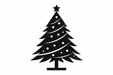 Christmas tree icons, silhouettes in black color. Vintage vector icons isolated on white background. Silhouettes of christmas trees with a stars at the top. Big set for decoration.