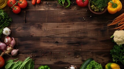 Raw Food Materials Representation on Dark Wooden Background
