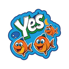 vector cartoon style fish with bubble