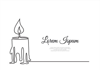 Continuous one line drawing candle burning flame. Black contour line simple minimalist graphic isolated vector illustration. Grief loss concept