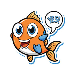 vector cartoon style fish with bubble