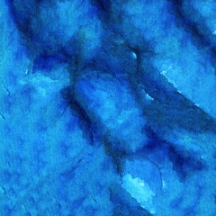 An abstract close-up of a vibrant blue watercolor texture. Watercolor painted background. Abstract Illustration wallpaper.