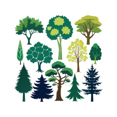 set of trees silhouettes