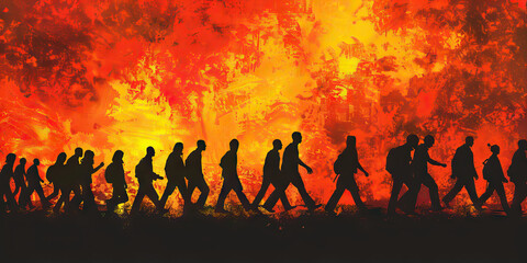 Fototapeta premium Civil Rights (Silhouette Marching): A silhouette of figures marching, symbolizing the civil rights movements of the 1960s