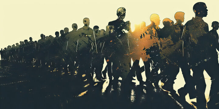 Civil Rights (Silhouette Marching): A silhouette of figures marching, symbolizing the civil rights movements of the 1960s