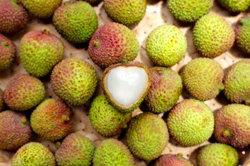 Fresh lychee fruit. Juicy exotic fruit.