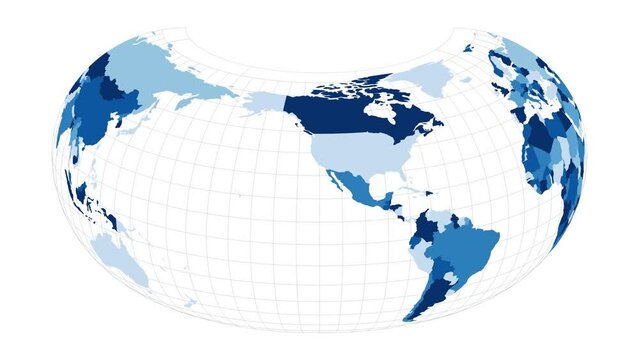 World Map. Armadillo projection. Loopable rotating map of the world. Artistic footage.
