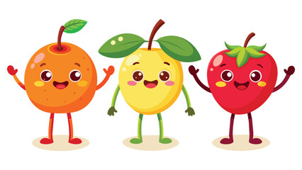 Big Set cute cartoon realistic fruits characters