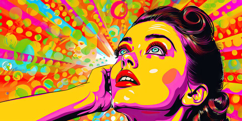 Naklejka premium Art (Pop Art): A figure with a pop art painting, symbolizing the art movement popularized in the 1960s