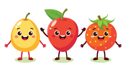 Big Set cute cartoon realistic fruits characters