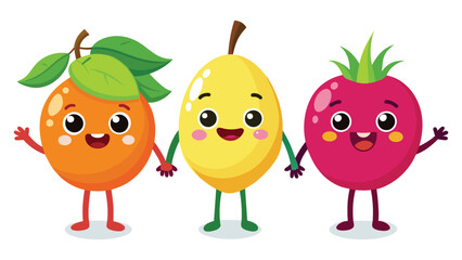 Big Set cute cartoon realistic fruits characters