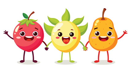 Big Set cute cartoon realistic fruits characters