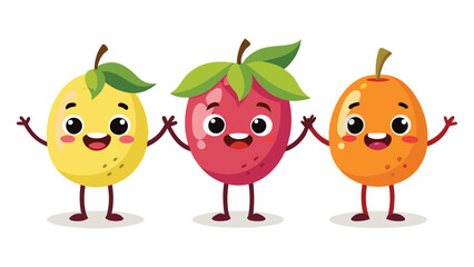 Big Set cute cartoon realistic fruits characters