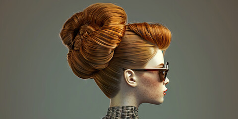 Hairstyle (Beehive): A figure with a beehive hairstyle, representing the popular hairstyle of the 1960s