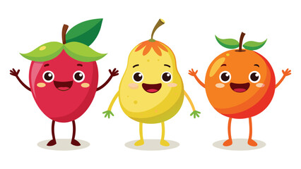 Big Set cute cartoon realistic fruits characters