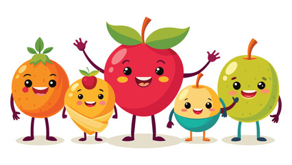 Big Set cute cartoon realistic fruits characters