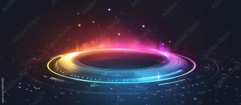 Wall mural Technology digital circle style HUD interface display time machine neon light Background wallpaper AI generated image