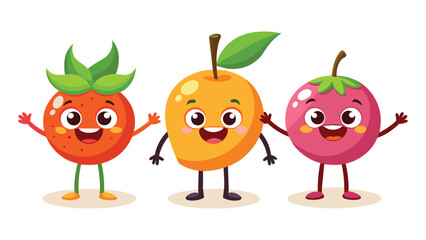 Big Set cute cartoon realistic fruits characters