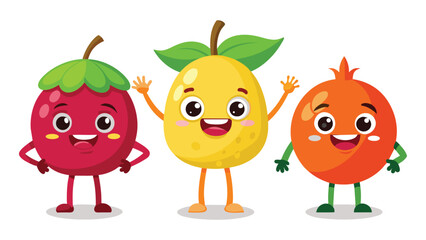 Big Set cute cartoon realistic fruits characters