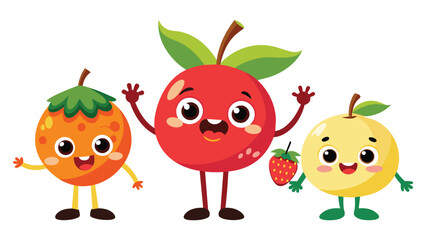 Big Set cute cartoon realistic fruits characters