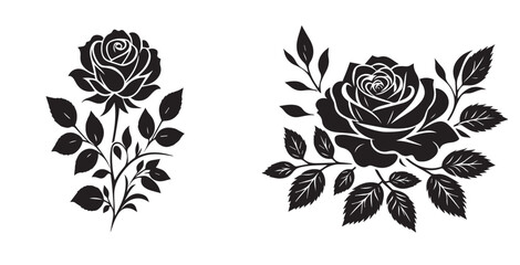 Elegant Silhouette of a  Rose Vector Illustration - Black and White Floral Design for Adobe Stock.