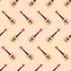Music Guitar Pattern. Seamless pattern with Vintage guitars, musical repeating background Vector illustration