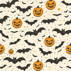 Seamless Halloween Pattern with Pumpkins and Bats - Festive and Spooky Design for October