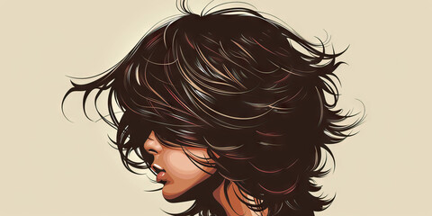 Fototapeta premium Hairstyle (Shaggy Hair): A figure with shaggy, layered hair, symbolizing the hairstyle popular in the 1970s