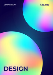 Abstract gradient poster background template. Poster in a minimalist style with a bright neon liquid geometric sphere. Modern wallpaper design for flyer, social networks, cover, banner. Vector EPS10 