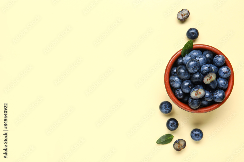 Canvas Prints bowl with fresh blueberries on yellow background - Canvas Prints