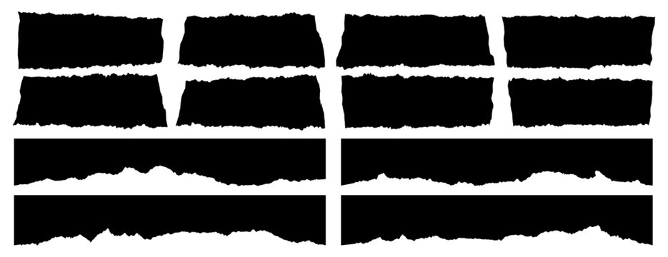 Set of ripped paper, jagged rectangle, torn paper frames vector illustration