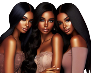 3 African American Black Women with Long Hair Transparent 