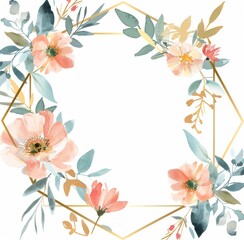 Fototapeta premium White background with watercolor floral designs and leaves in pastel colors 