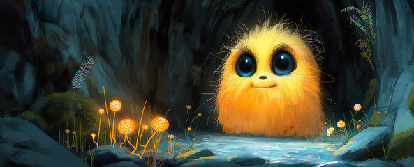  Yellow Fairy Creature. Illustration On The Theme Of Fairy Tales And Cartoons, Fantasy And Characters. Illustration On A Fantasy Theme. Comics And Cartoons. Generative AI	
