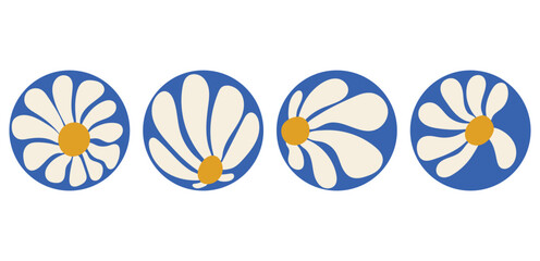 Groovy retro abstract flower backgrounds. Organic doodle shapes in trendy naive hippie 60s 70s style. Contemporary poster print banner template