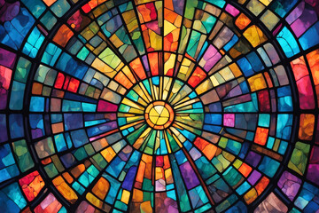 Abstract colorful stained glass background pattern texture design.