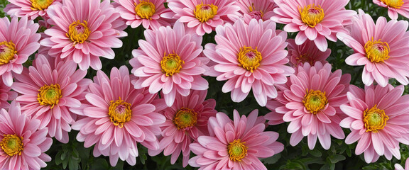 Pink chrysanthemum bouquet with a transparent background in PNG file, cut out and isolated, showcasing the floral beauty of nature with its bright and colorful blooms in a row