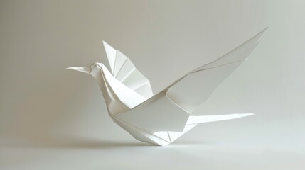 A white origami bird with its wings spread out © CYBERPINK