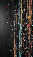 Obraz premium Abstract splashes and streaks of vibrant paint on a dark, textured wall