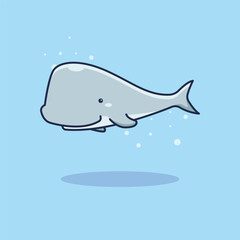 cute cartoon whale swimming illustration