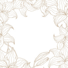 Lilly line art flower banner for wedding card or invitations. Hand drawn vector illustration template.