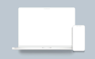 Laptop with phone clay mockup