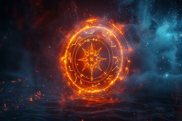 Obraz premium Flaming Zodiac Circle Glowing in Night Sky