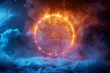 Flaming Zodiac Symbol in a Starry Night Sky